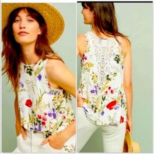 ANTHROPOLOGIE Akemi + Kim Floral Crochet Swing Epoca Tank Top Size XL